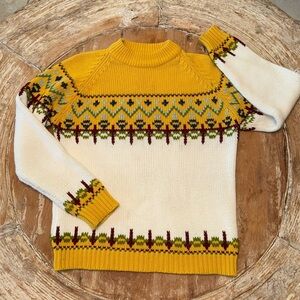 DOUBLE E SPORTSWEAR Vintage Fair Isle Nordic Sweater Goldenrod Cream L